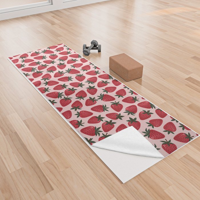 Gouache Strawberry in Pink Yoga Towel