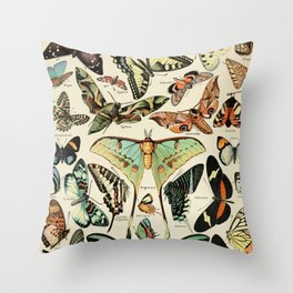French Vintage Butterflies Chart Adolphe Millot Papillons Larousse Pour Tous Cozy Boho Maximalist Throw Pillow