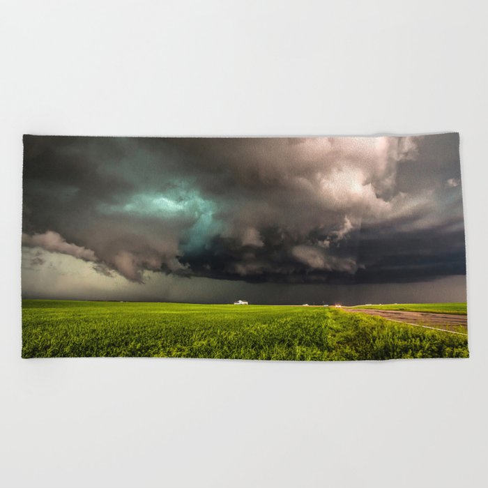 May Thunderstorm - Twisting Storm Over House in Colorado Beach Towel