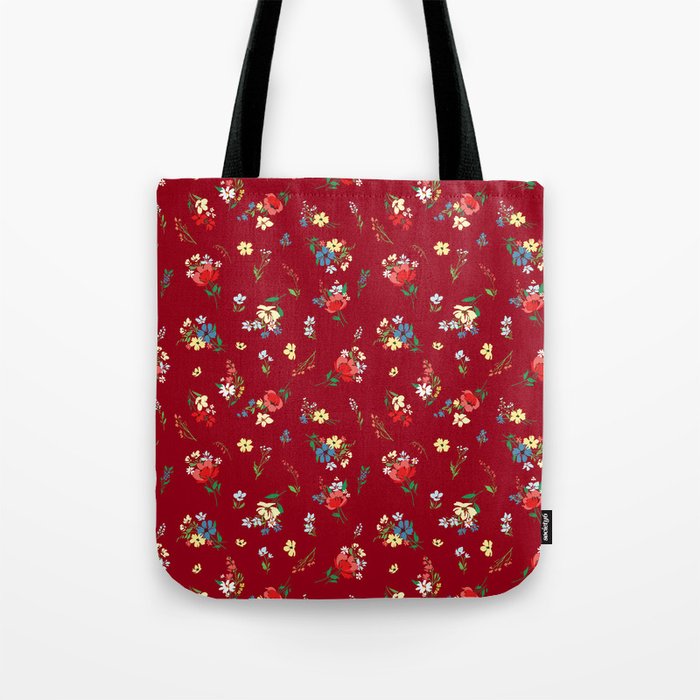 Summer flowers on red background Tote Bag