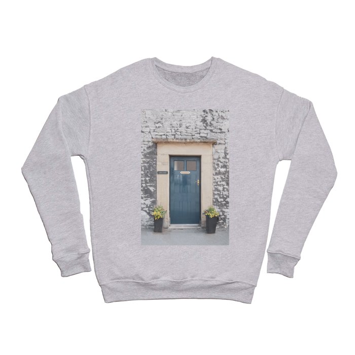 Retro teal door Lower cliff cottage art print - summer England travel photography Crewneck Sweatshirt