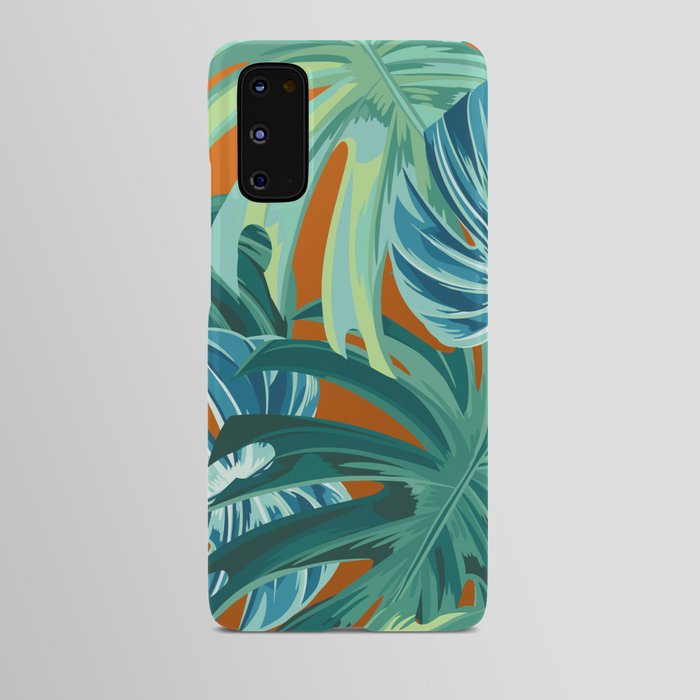 Tropical Monstera Palm Leaves on Orange Android Case