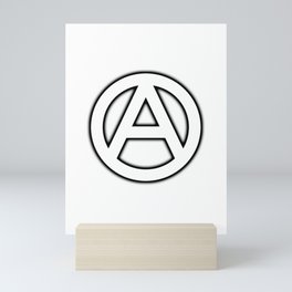Anarchy Circular Symbol in white with black shadow. Mini Art Print