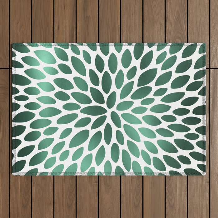 Floral Bloom Green and White Outdoor Rug