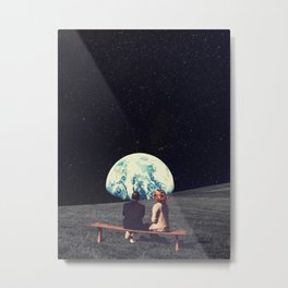 We Used To Live There Metal Print | Surreal, Retro, Woman, Beautiful, Man, Earth, Together, Planet, Love, Couple 