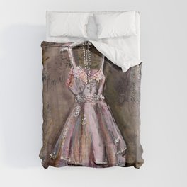Vintage Pink Dress with Pearls Mixed Media Duvet Cover