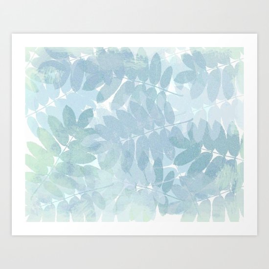Vintage Blue Leaf Abstract Art Print