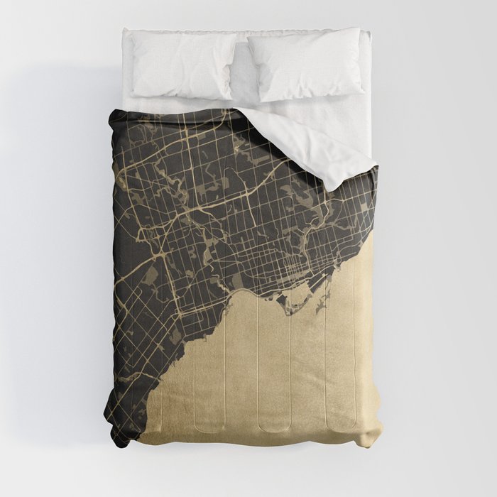 Toronto Gold and Black Street Map Comforter