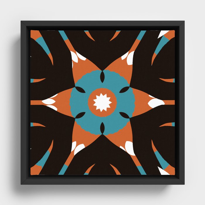 Blue and Bronze Star Design on Dark Background Framed Canvas