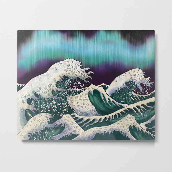 Northern Lights Ocean Waves Metal Print