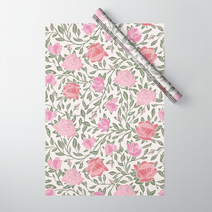 Modern Vintage Chic Blush Pink Forest Green Floral Wrapping Paper by Pink  Water