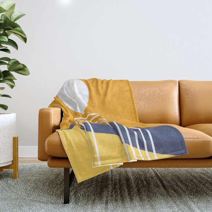Geometric Lines in Shades of Mustard Yellow Navy Blue Sun and