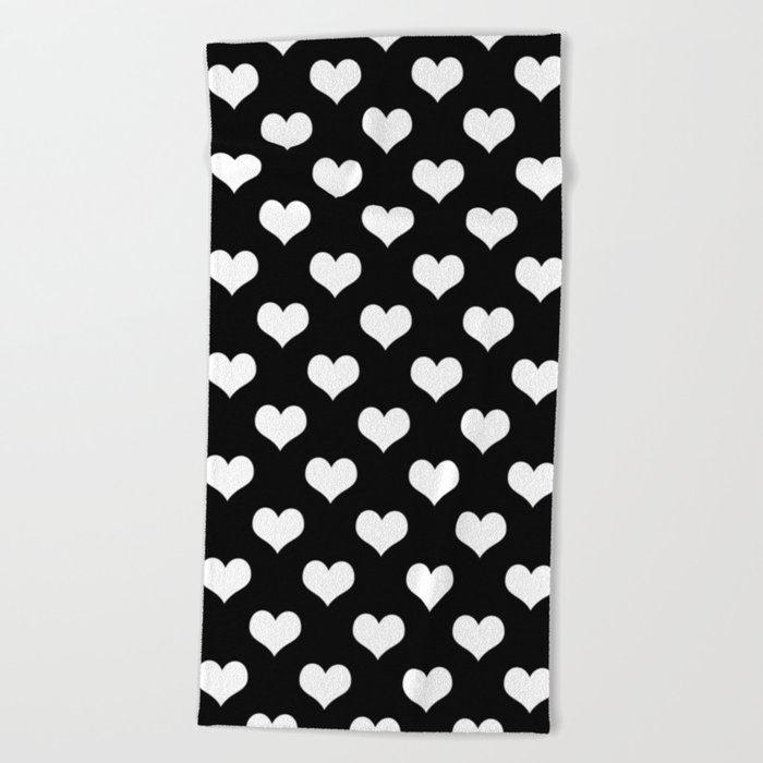 Hearts of Love Black And White Beach Towel