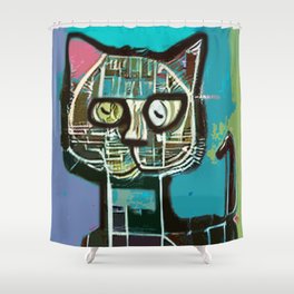 Hip Urban Graffiti Style Modern Street Art Kitty Cat Shower Curtain
