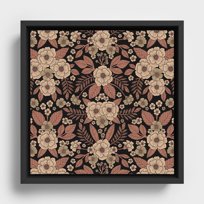 Mauve, Brown & Black Floral Pattern Framed Canvas