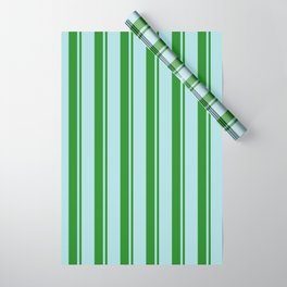 [ Thumbnail: Forest Green and Powder Blue Colored Pattern of Stripes Wrapping Paper ]