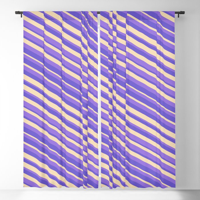 Purple, Slate Blue, and Tan Colored Striped Pattern Blackout Curtain