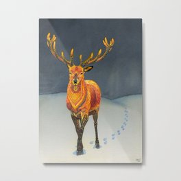 Midwinter Metal Print | Illustration, Watercolor, Ink, Reindeer, Fire, Surrealism, Winter, Stag, Zentangleanimal, Painting 