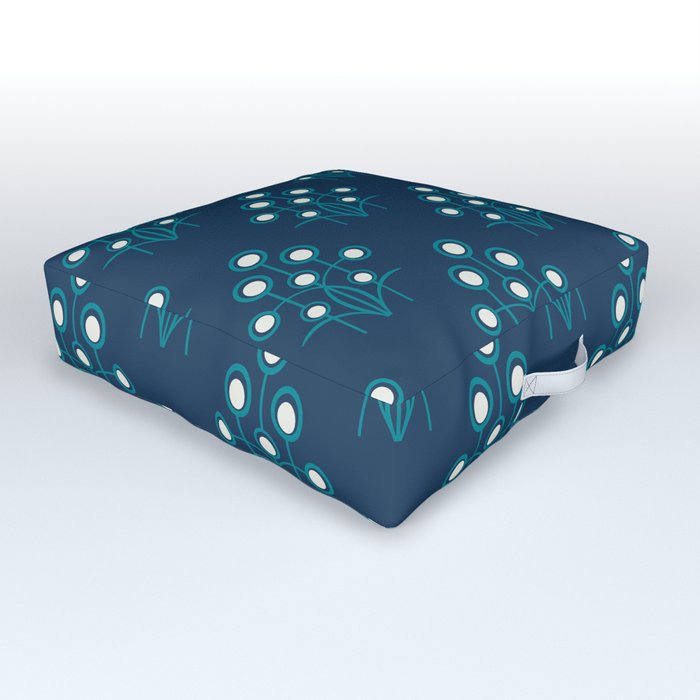 Art Deco geometric flowers - teal and indigo Outdoor Floor Cushion