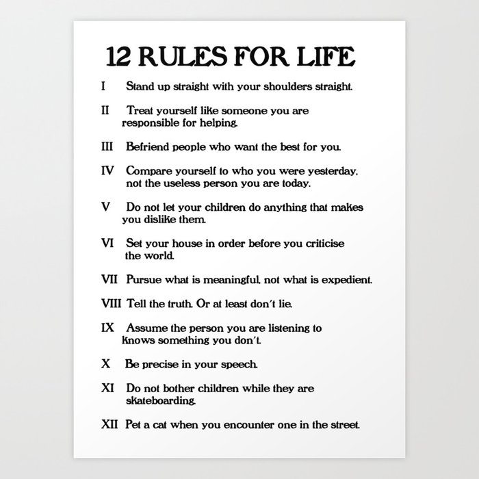 12 rules for life jordan peterson art print by libertytees society6