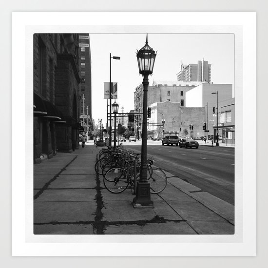 B&W City with Bikes Art Print