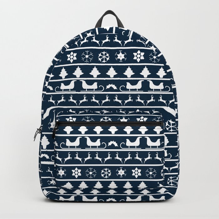 Midnight Blue & White Christmas Sweater Knit Pattern Backpack