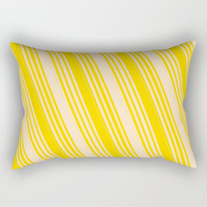 Bisque & Yellow Colored Lined/Striped Pattern Rectangular Pillow