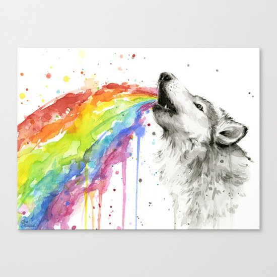 Wolf Rainbow Watercolor Animal Canvas Print