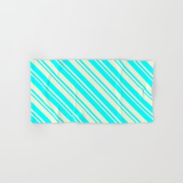 [ Thumbnail: Beige & Cyan Colored Pattern of Stripes Hand & Bath Towel ]