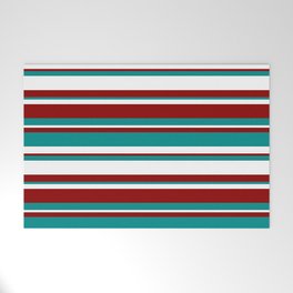 [ Thumbnail: Dark Red, Dark Cyan, and White Colored Striped Pattern Welcome Mat ]