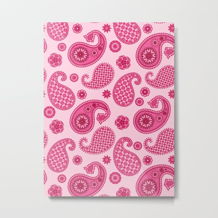 Paisley Pattern, Pastel Coral Pink and Fuchsia Metal Print