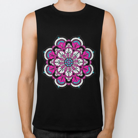 Black and White Flower in Magenta Biker Tank