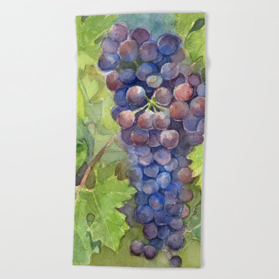 Grapes Watercolor Fruit Food Wine Lovers Beach Towel