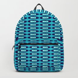 Beach Word in Dark Blue Oval Pattern with Turquoise Background Backpack