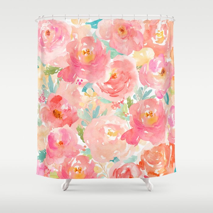 Preppy Pink Peonies Shower Curtain