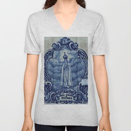 Our Lady of Fatima Portuguese Tile Panel V Neck T Shirt