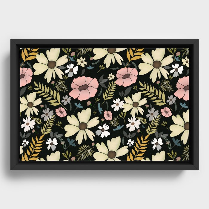 Black Vintage Floral  Framed Canvas