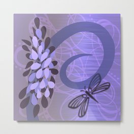 Summer Daze - Purple  Metal Print | Purple, Outside, Whimsical, Jillianamattdesign, Dragonfly, Bluepurple, Graphicdesign, Purplelover, Plants, Flutterby 