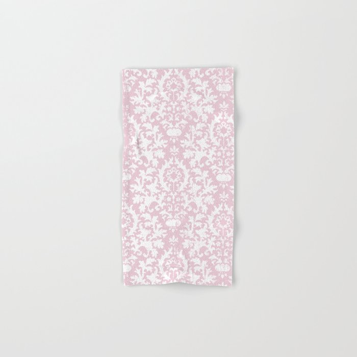 Vintage blush pink white grunge floral damask Hand & Bath Towel