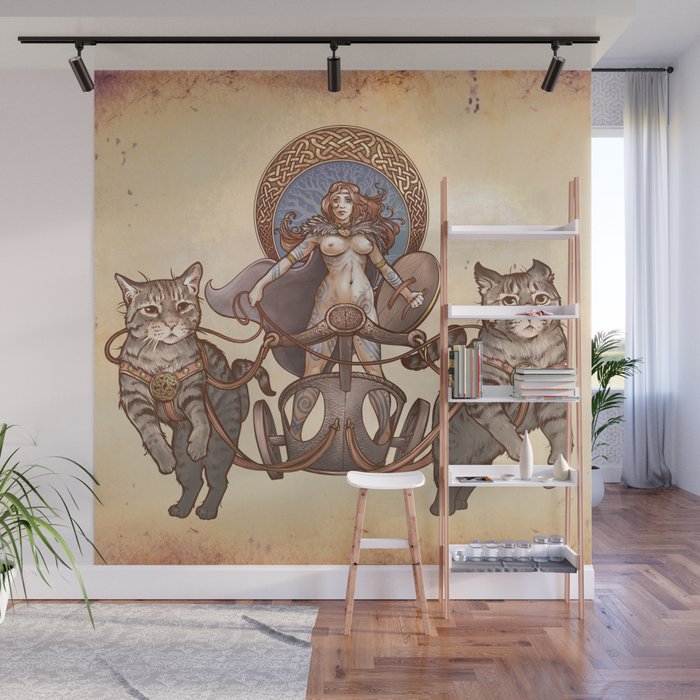 Freya Driving her Cat Chariot (Nude version) Wall Mural