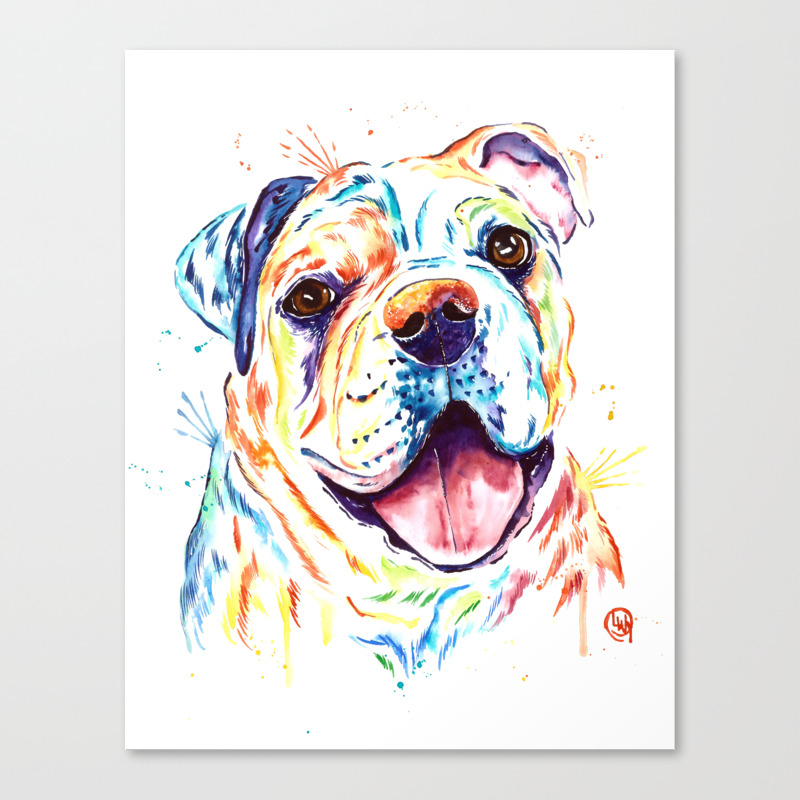 Bulldog Colorful Watercoor Pet Portrait Painting Shelby Rue