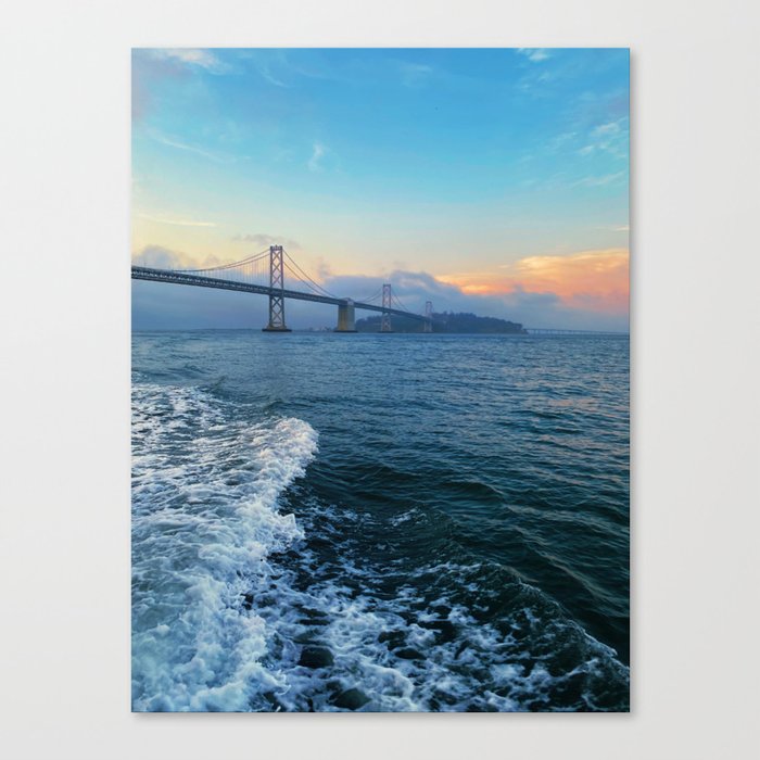 Vibrant Sunset San Francisco Bay Bridge Tumultuous Ocean Canvas Print
