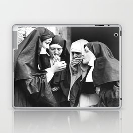 Smoking Nuns, Black and White, Vintage Wall Art Laptop Skin