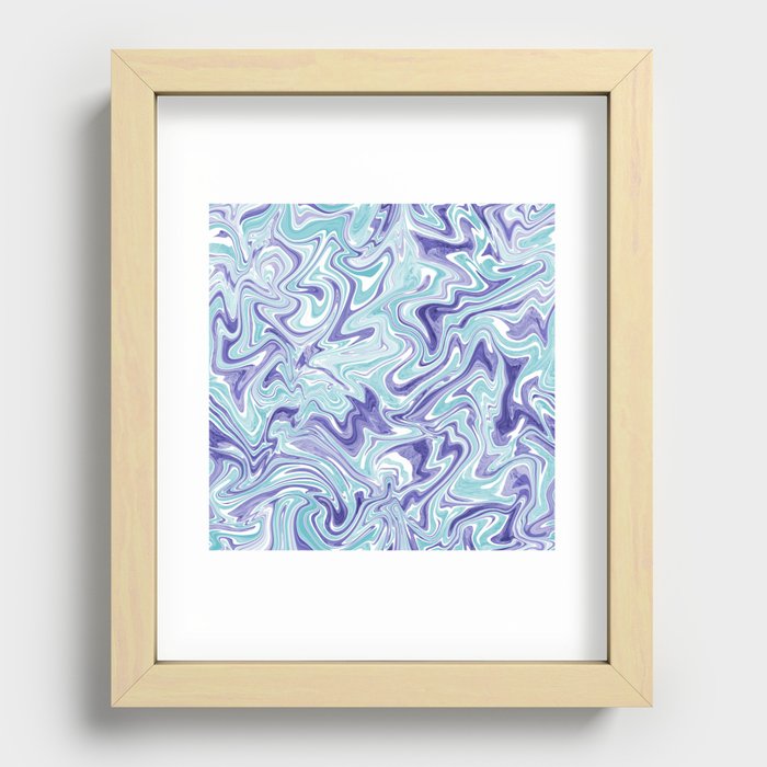 Periwinkle and ice blue liquify art, Pastel abstract fluid art Recessed Framed Print