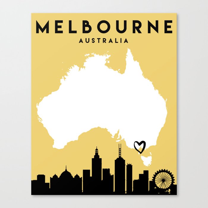 MELBOURNE AUSTRALIA LOVE CITY SILHOUETTE SKYLINE ART Canvas Print