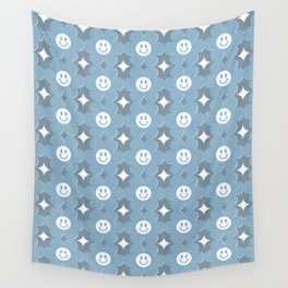 Retro happy smiley blooms pattern  # summer pale blue Wall Tapestry