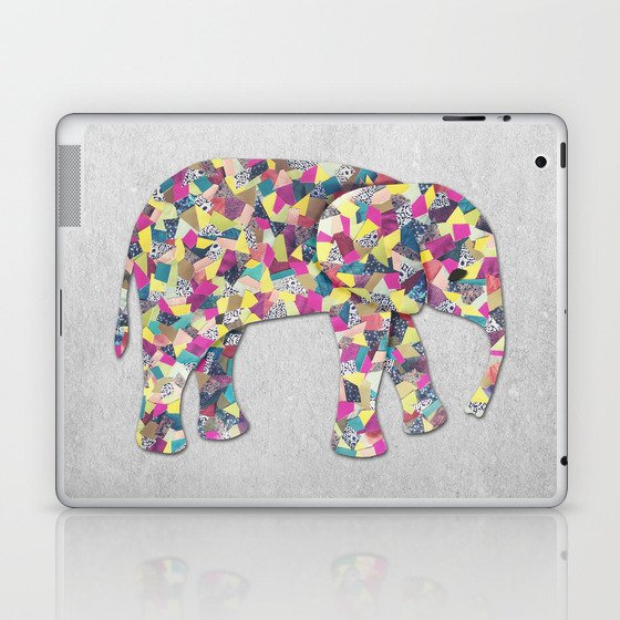 Elephant Collage in Gray Hot Pink Teal and Yellow Laptop & iPad Skin