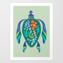 Sea Turtle floral pattern Art Print