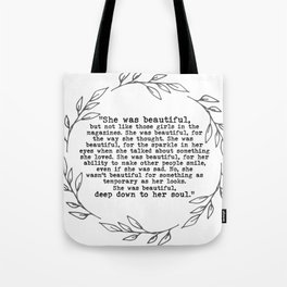 "She was beautiful" quote from F. Scott Fitzgerald Tote Bag