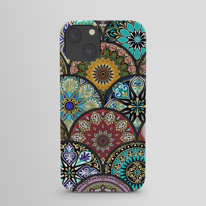 Colorful floral seamless pattern from circles with mandala in patchwork boho chic style iPhone Case